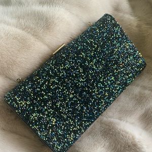 Black SATIN + Blue Green Studded CLUTCH